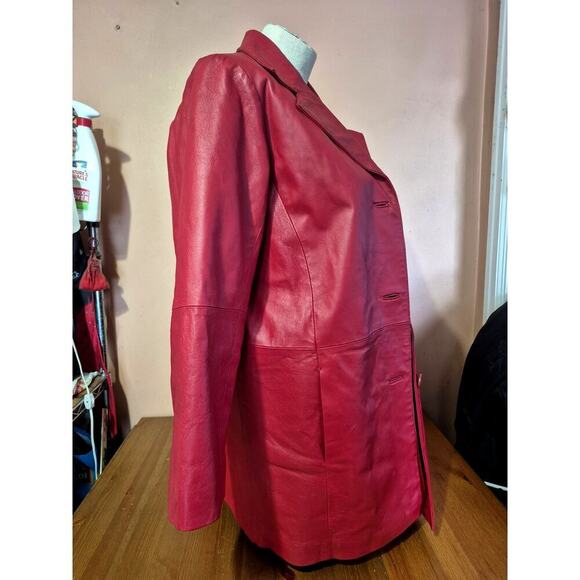 Vintage Genuine Red Leather Venezia trench coat womens size 14W plus size - Picture 2 of 5